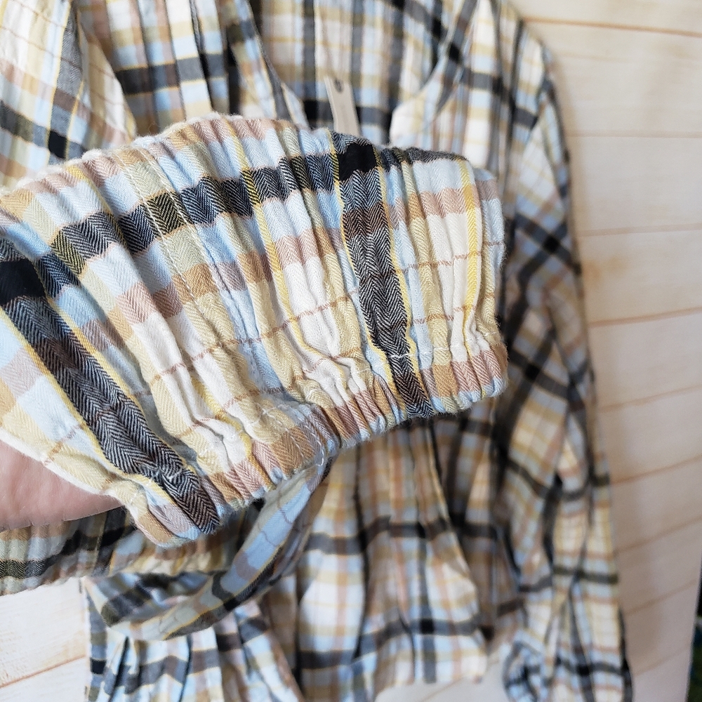 Pilcro Long Sleeve Pleated Plaid Relaxed Swing Blouse Size XL Cotton Elastane - Picture 7 of 15